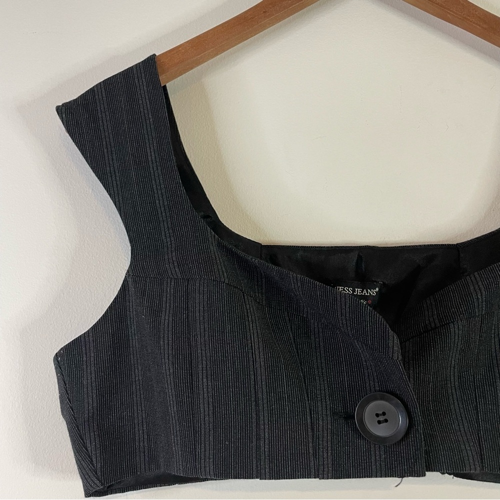 Y2K Guess Bra Top Med Black Club Office Siren Pinstripe Acubi Contemporary Glam - Picture 5 of 14